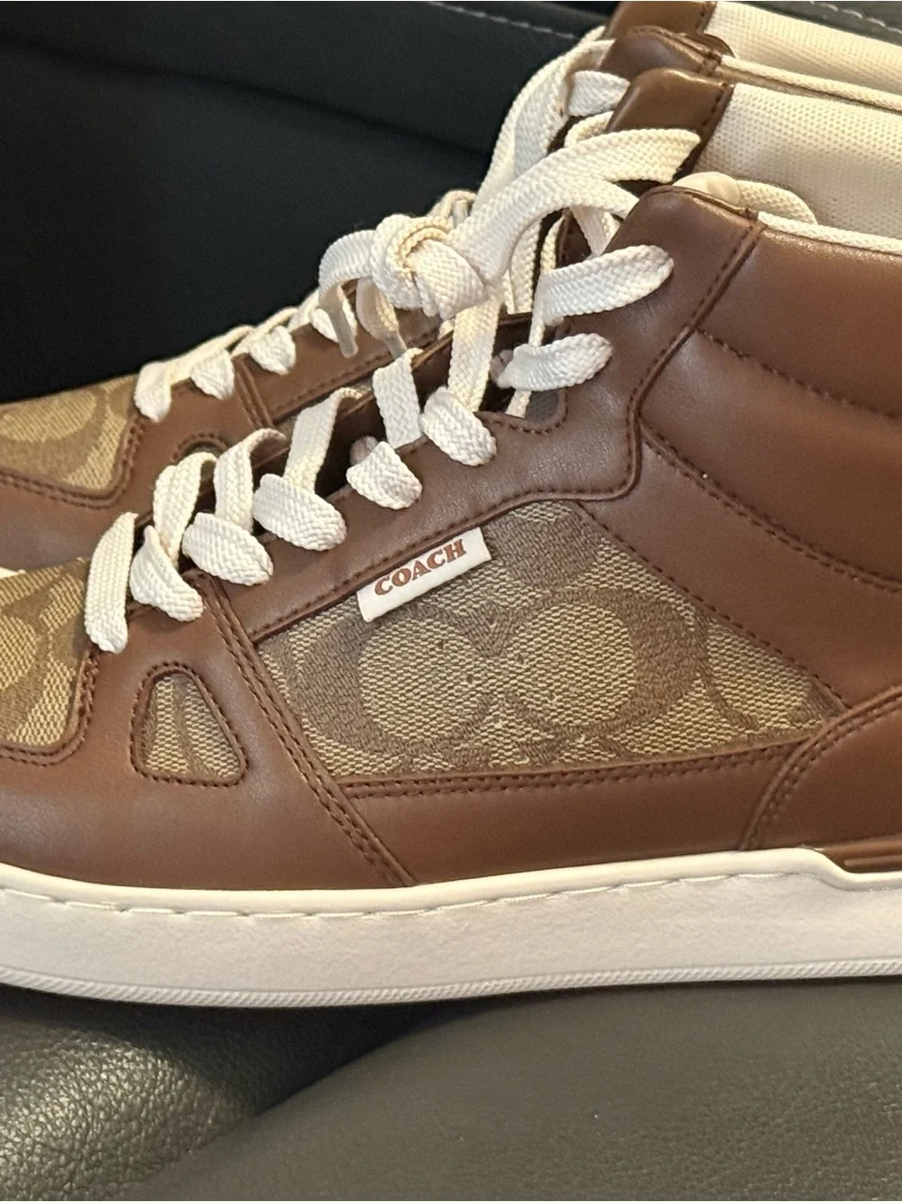 COACH CC736 MENS CLIP COURT HIGH TOP SNEAKER IN SIGNATURE CANVAS SATTLE SIZE 7D